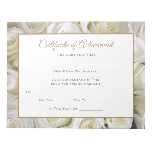 Bloc-note Certificats-Roses de concours de style Miss Americ (Devant)