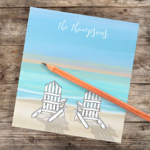 Bloc-note Chaises Adirondack à l'aquarelle de plage océan ri