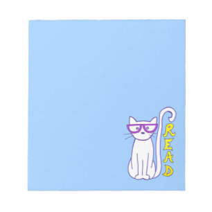 Bloc-note Chat blanc avec lunettes violettes avec panneau de