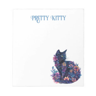 Bloc-note Chat bleu noir Fleurs Joli Minou