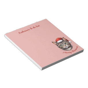 Bloc-note Chat de Noël mignon personnalisé avec chapeau de P