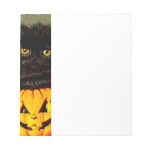 Bloc-note Chat d'Halloween vintage et lanterne Jack-o’
