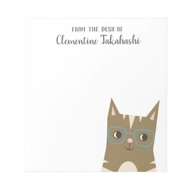 Bloc-note Chat Hipster Tabby | Ajouter Votre Nom (Devant)