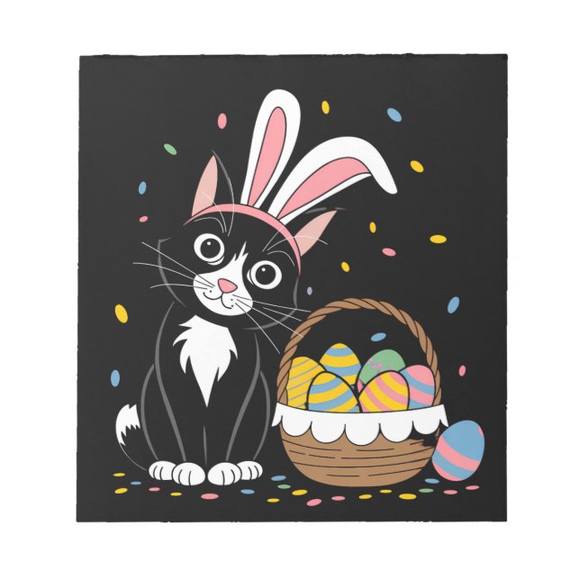 Bloc-note Chat noir de Pâques Tuxedo Lapin Lapin Oreilles OE (Devant)