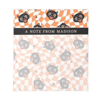 Bloc-note Chat noir rétro Motif chèque orange