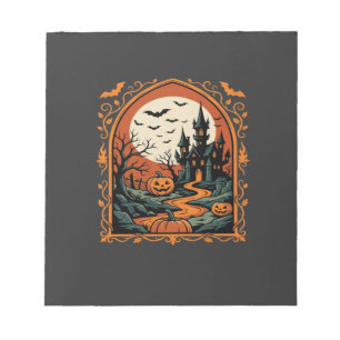 Bloc-note Château Hanté Halloween Citrouille Lune Vector Art