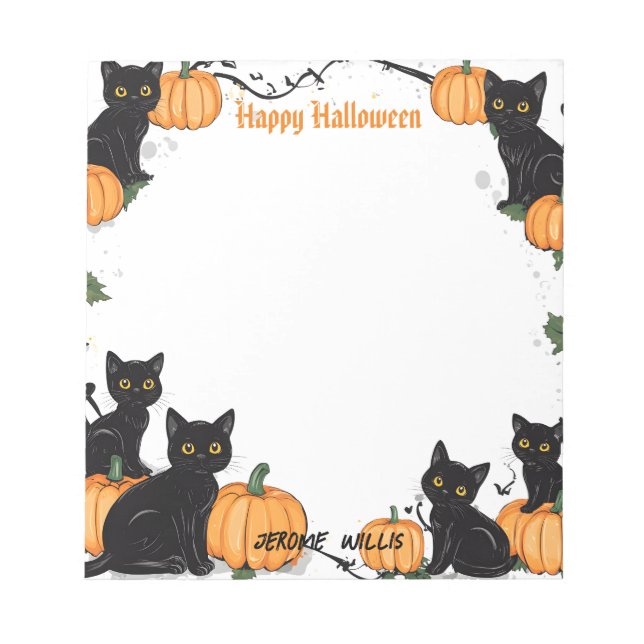 Bloc-note Chats noirs et Citrouille Happy Halloween (Devant)