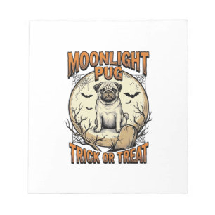Bloc-note Chemise Halloween Pug avec Lune de gravure vintage
