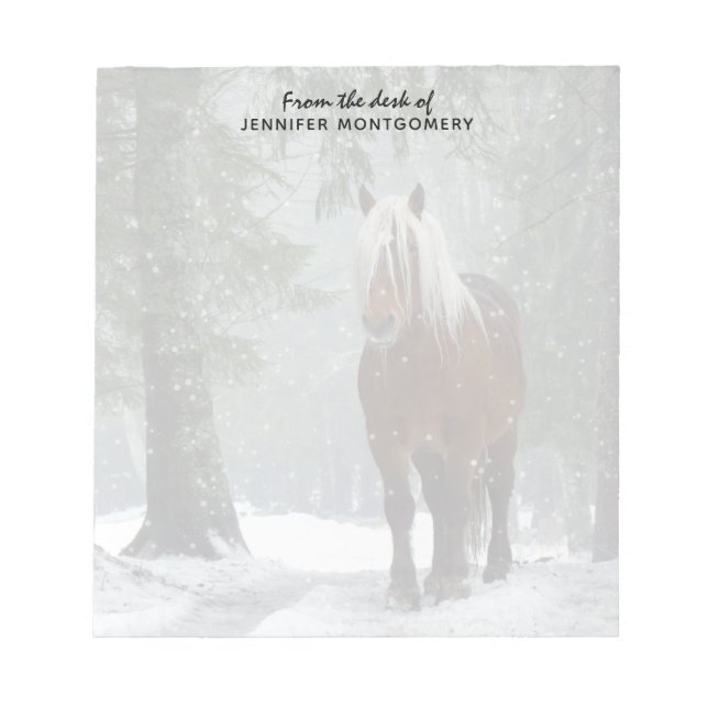 Bloc-note Cheval Brown dans une forêt d'hiver avec chute de  (Devant)