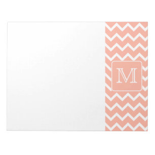 Bloc-note Chevron rose et blanc de corail avec le monogramme