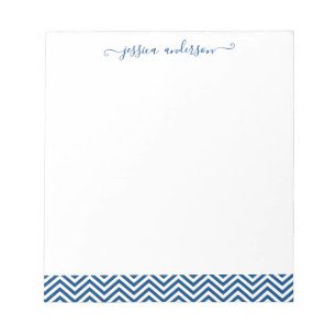 Bloc-note Chevron Zigzag Girly Script classique chic marine 