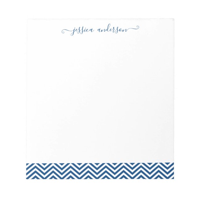 Bloc-note Chevron Zigzag Girly Script classique chic marine  (Devant)