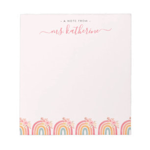 Bloc-note Chic Cute rose boho arc-en-ciel avec fleurs