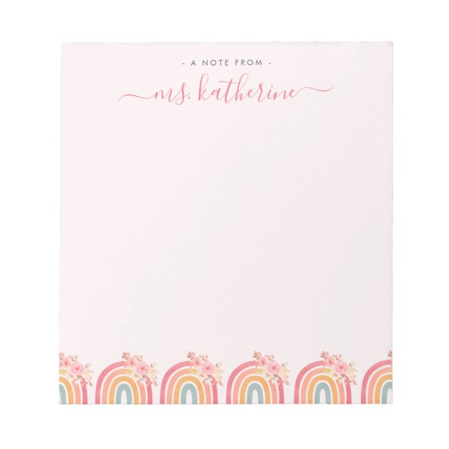 Bloc-note Chic Cute rose boho arc-en-ciel avec fleurs (Devant)