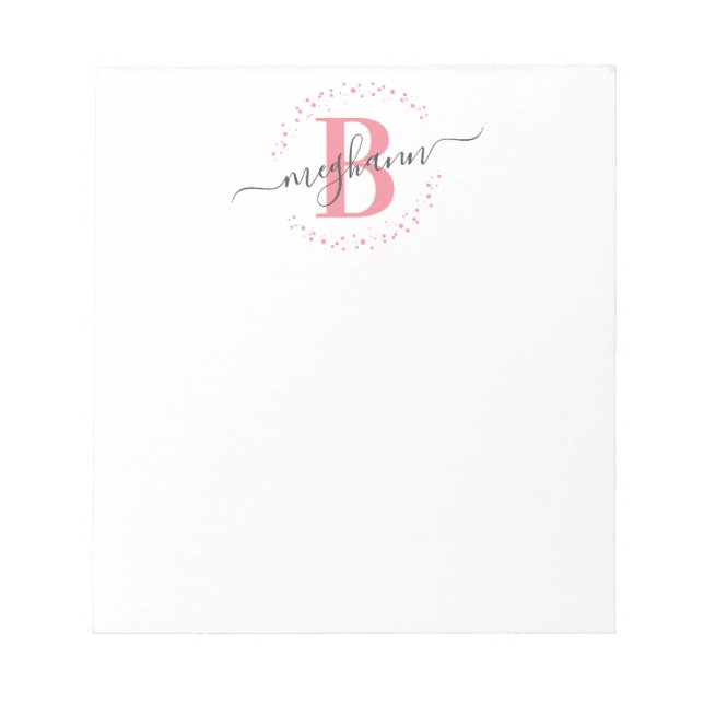 Bloc-note Chic Girly Moderne rose blanc Nom Script Monogramm (Devant)