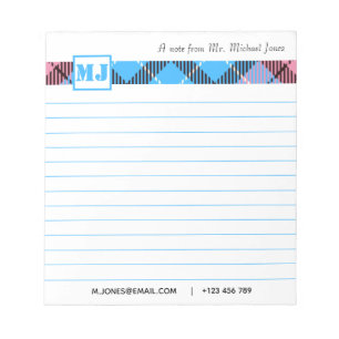 Bloc-note Chic Monogramme Nom du script Plaid Professional L