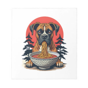 Bloc-note Chien Boxer Vintage Mangeant Ramen Coucher de Sole