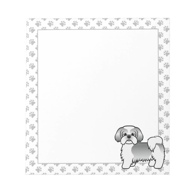 Bloc-note Chien Caricature Tzu, Blanc Et Argent (Devant)