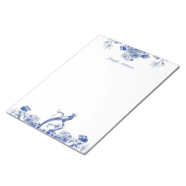 Bloc-note Chine florale bleue et blanche Motif avec oiseaux (Incliné)