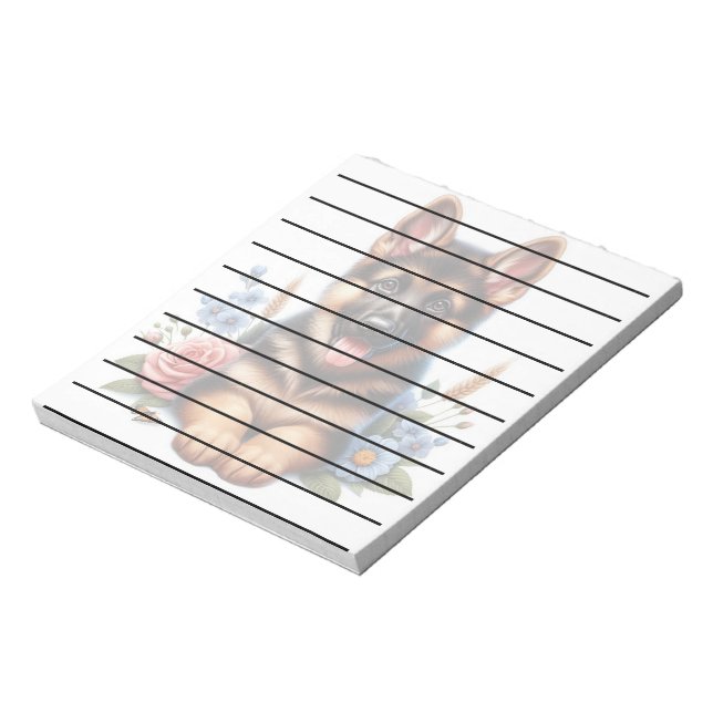 Bloc-note Chiot allemand jouant avec fleurs (Tourné)