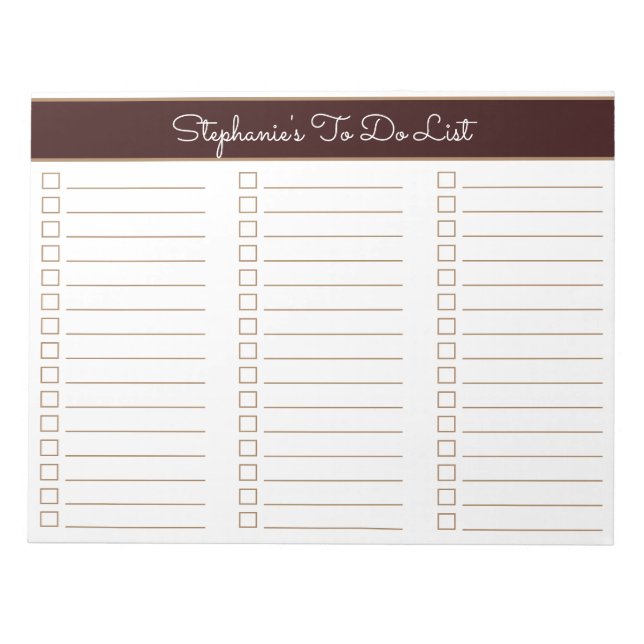 Bloc-note Chocolate Brown 8.5x11 Three Column Checklist (Devant)
