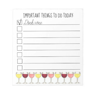 Bloc-note Choses importantes à faire Boire Vin Verre Liste d