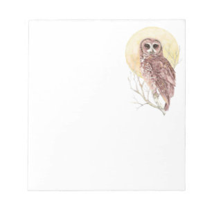 Bloc-note Chouette dans l'arbre avec lune Aquarelle Oiseau,