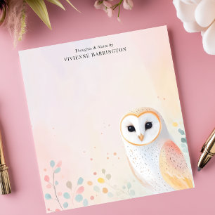 Bloc-note Chouette effraie mignonne aux plumes pastel Nom pe