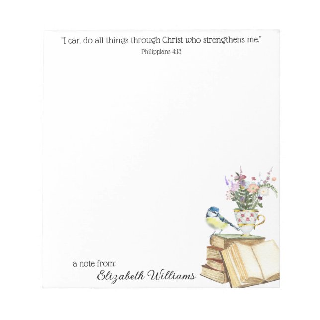 Bloc-note Christian Bible Verse Philippians Aquarelle Livres (Devant)