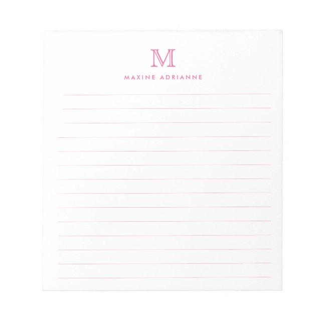 Bloc-note Classic Moderne Simple Blush Rose Monogramme Lined (Devant)