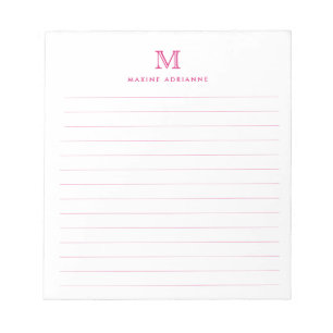 Bloc-note Classic Moderne Simple Magenta Rose Monogramme Lin