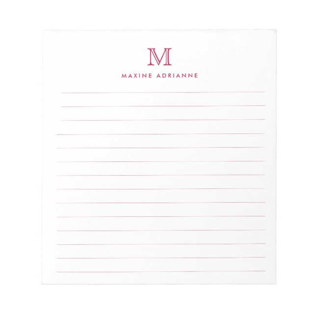 Bloc-note Classique Moderne Simple Bordeaux Rouge Monogrammé (Devant)