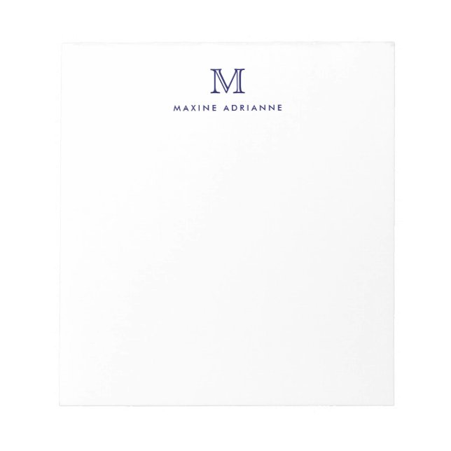 Bloc-note Classique Moderne Simple Marine Bleu Monogramme In (Devant)