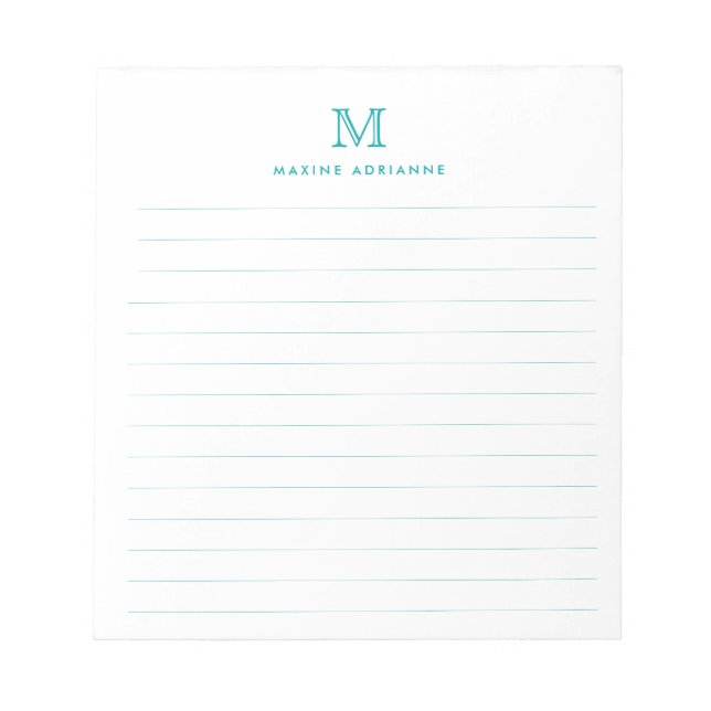 Bloc-note Classique Moderne Simple Monogramme Vert Sarcelle  (Devant)