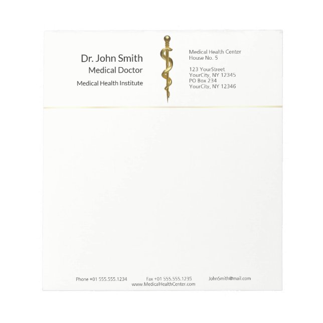 Bloc-note Classy Médicale de l'Asclepius Gold sur blanc (Devant)