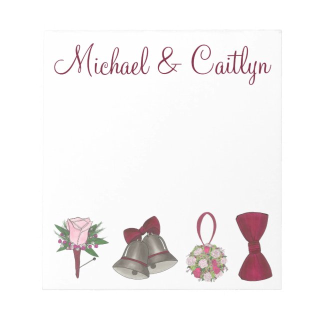 Bloc-note Cloches Personnalisées Fleurs Mariage Favor Notepa (Devant)