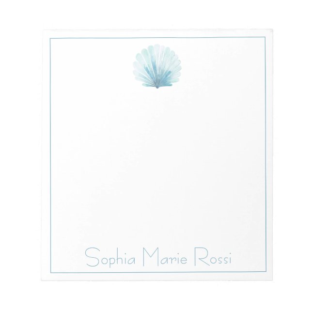 Bloc-note Coastal Aqua Scallop Seashell Personnalisé (Devant)