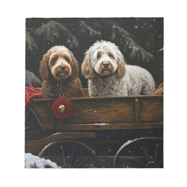 Bloc-note Cockapoo Traîneau enneigé Décor de Noël    (Devant)