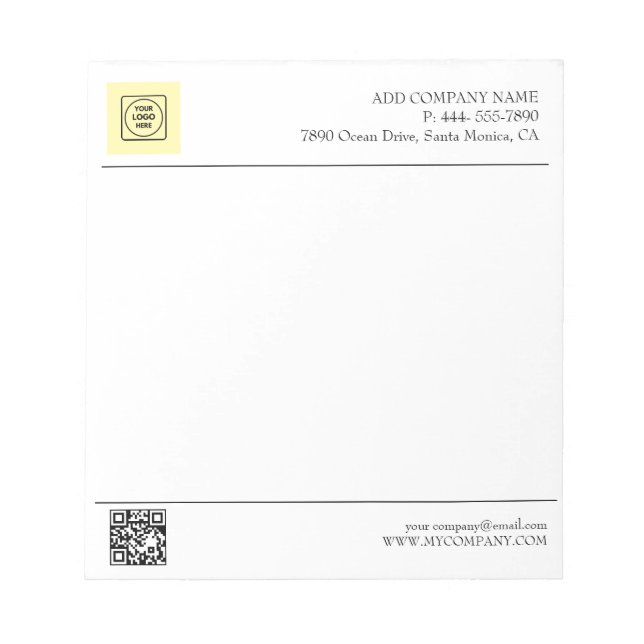 Bloc-note Code QR Logo Entreprise Moderne Noir Blanc  (Devant)