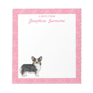 Bloc-note Cœur de Pembroke Welsh Corgi noir tricolore avec n