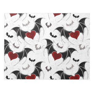Bloc-note Coeur d'Halloween avec ailes de chauve-souris noir
