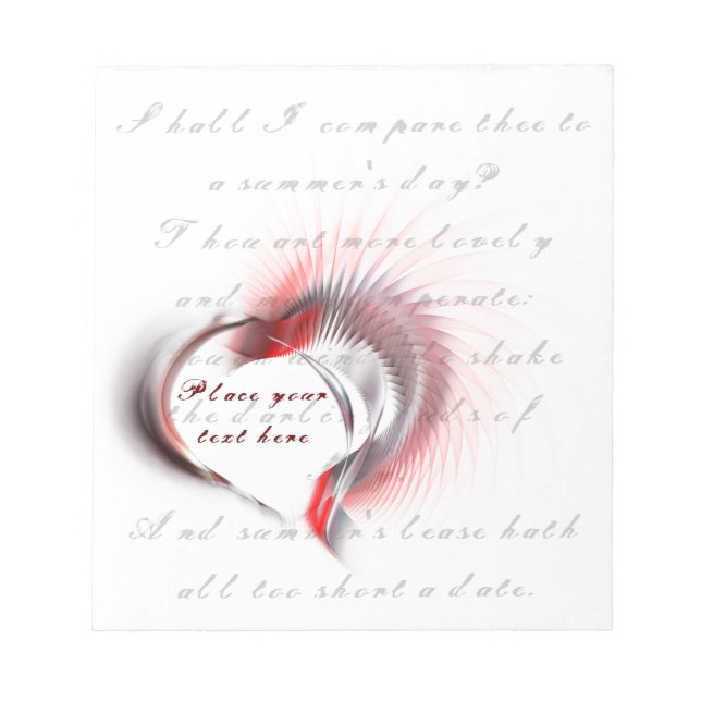 Bloc-note Coeur métallique avec sonnet de Shakespeare 18 (Devant)