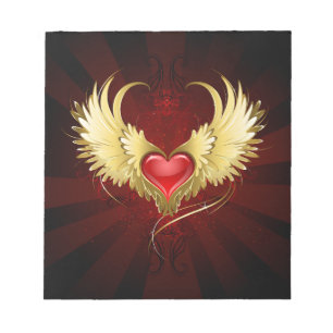 Bloc-note Coeur rouge avec ailes d'or
