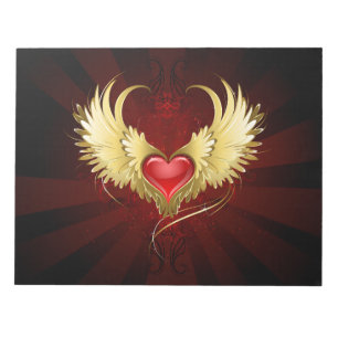Bloc-note Coeur rouge avec ailes d'or