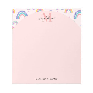 Bloc-note Coeurs arc-en-ciel colorés Monogramme rose-fille
