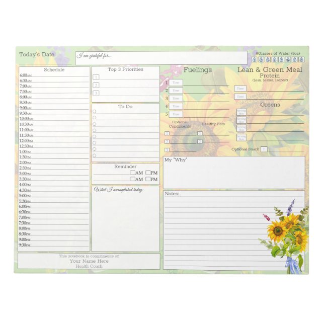 Bloc-note Compliments du planificateur quotidien 5 et 1 Jour (Devant)