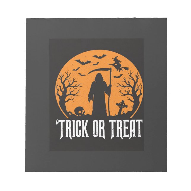 Bloc-note Conception de la Faucheuse pour Halloween Trick or (Devant)
