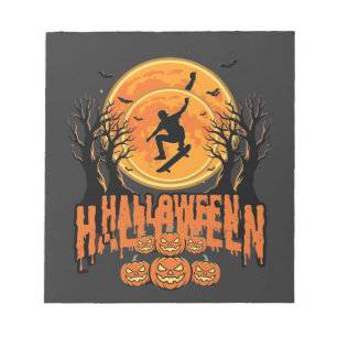 Bloc-note Conception de Lune de Skateboard d'Halloween Hallo