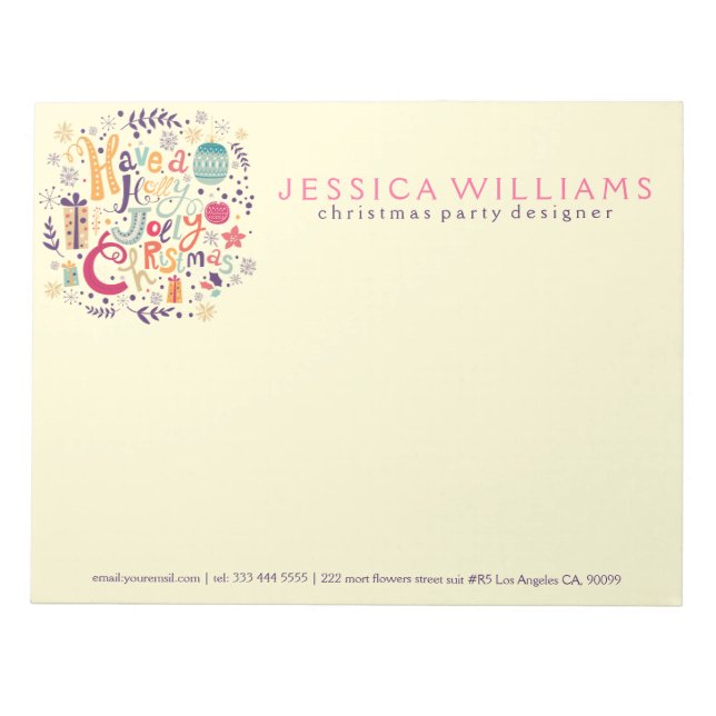 Bloc-note Conception de texte de couronne de Noël rétro colo (Devant)