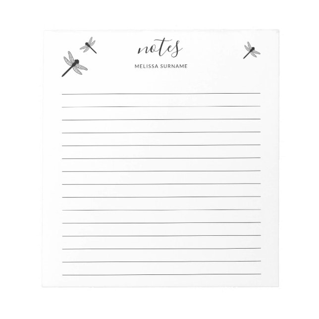 Bloc-note Conception Libellule Avec Nom Personnalisable Régl (Devant)
